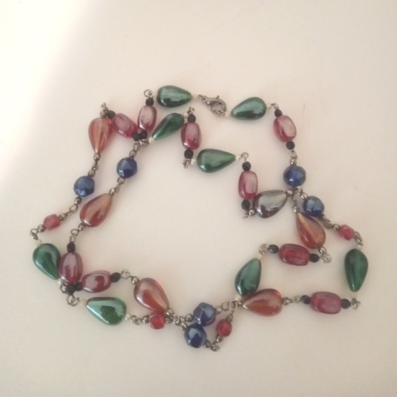 Luster Art Glass Beads Necklace 33" Rosery Style Multicolor - Picture 4 of 5